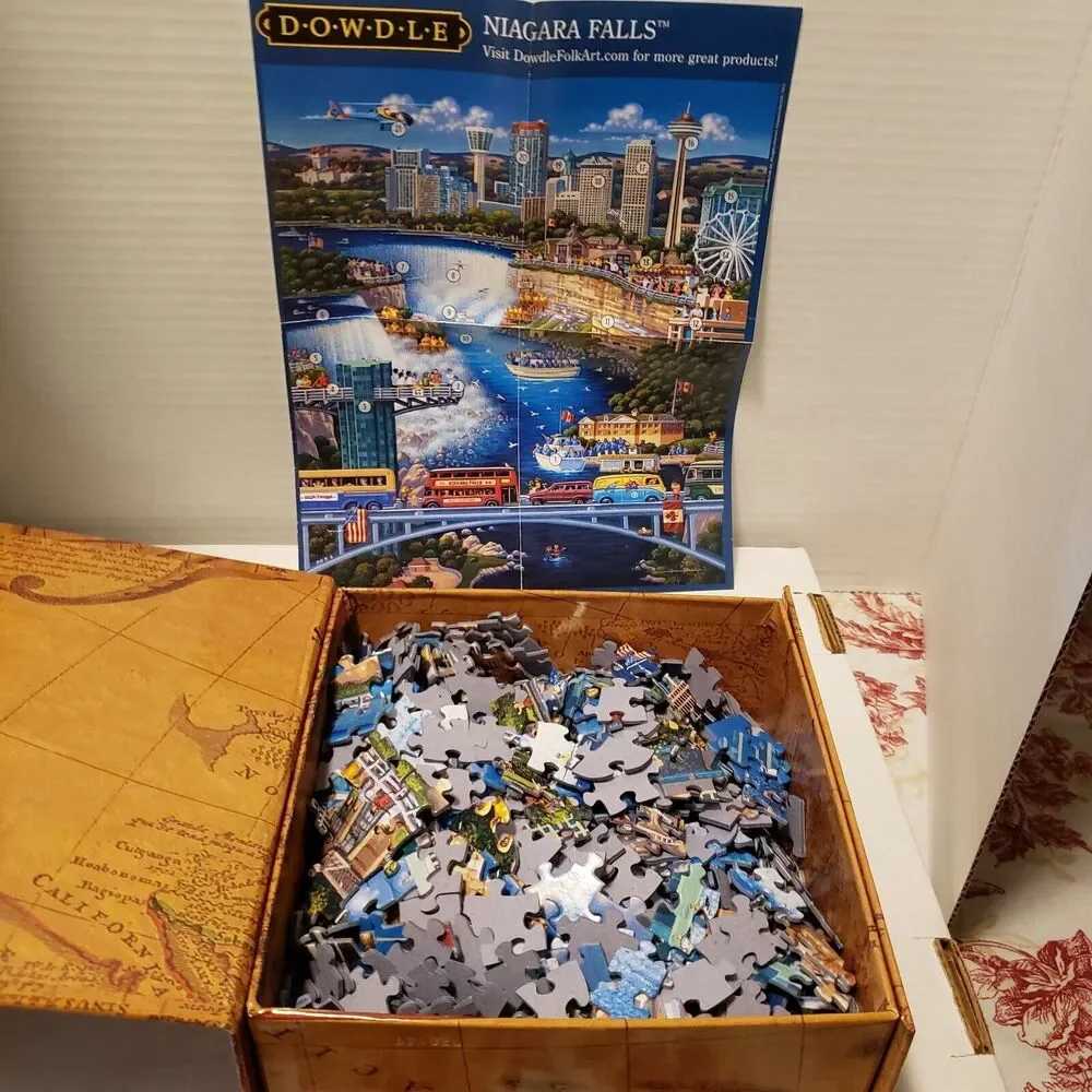 1000 Piece Puzzle Dowdle Niagara Falls Painting The Town with Poster Map Box